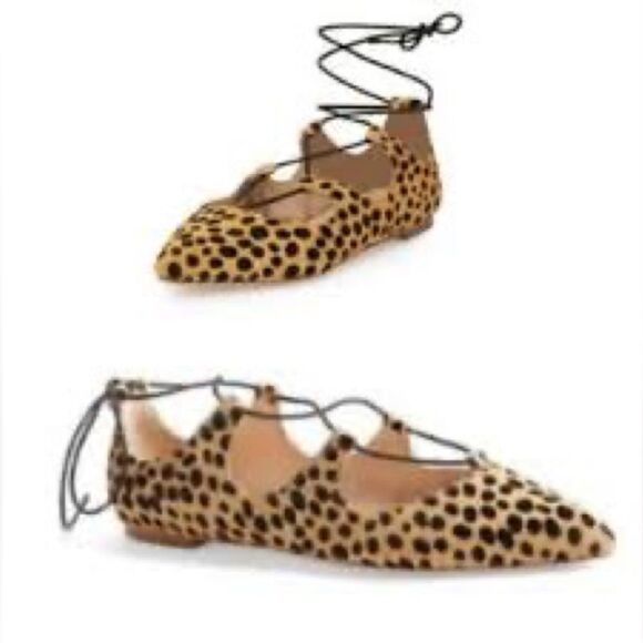 LOEFFLER RANDALL 7 ""AMBRA CHEETAH"" Real Fur Leopard Print Lace Up Ballet Flat - Picture 1 of 13